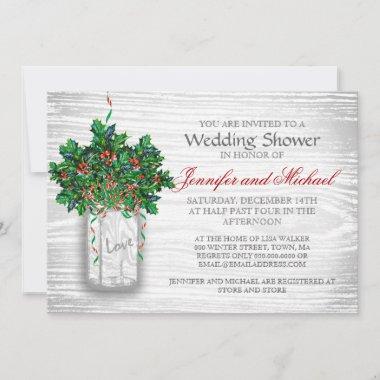 Winter Wedding Shower Mason Jar Holly Berry Invita Invitations