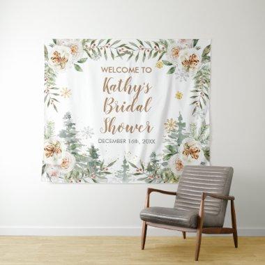 Winter White Floral Baby Shower Sign Tapestry