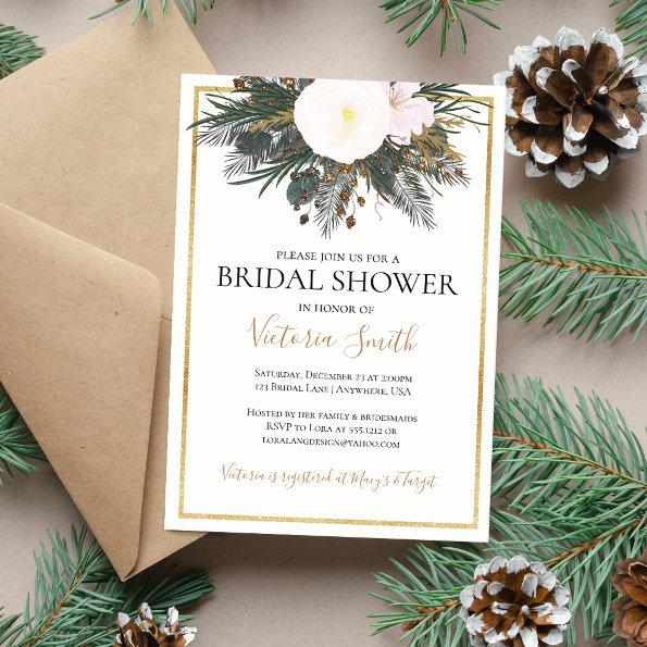 Winter white floral bridal shower Invitations