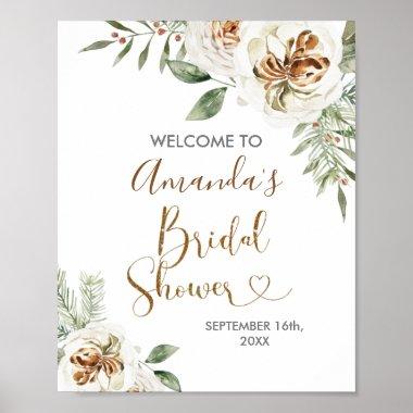 Winter White Floral Bridal Shower Welcome Poster