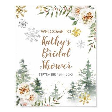 Winter White Floral Pine Trees Welcome Sign