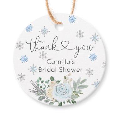 Winter White Floral Snowflake Bridal Shower Favor Tags