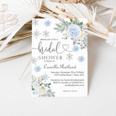 Winter White Floral Snowflake Bridal Shower Invitations
