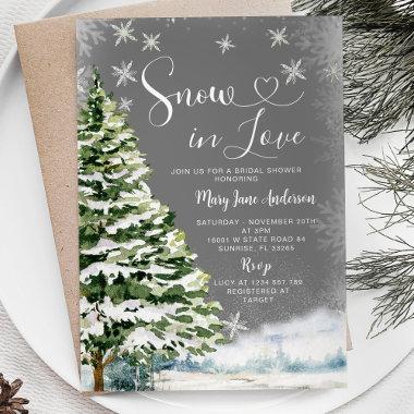 Winter White Snow in Love Evergreen Bridal Shower Invitations