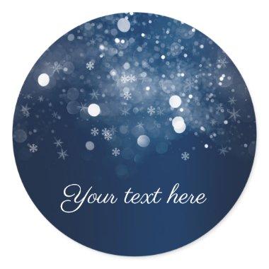 Winter Wonderland Blue Silver Sparkling Lights Classic Round Sticker