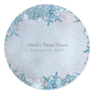 Winter Wonderland Blue Snowflakes Elegant Custom Classic Round Sticker
