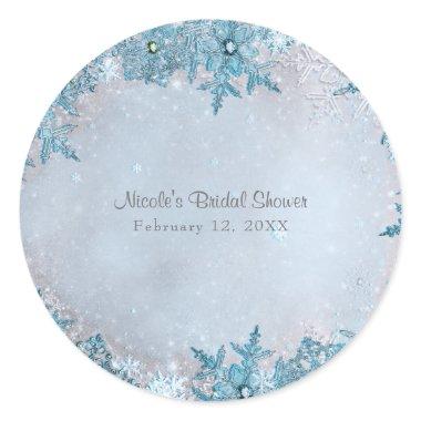 Winter Wonderland Blue Snowflakes Elegant Custom Classic Round Sticker