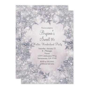 Winter Wonderland Blue White Elegant Snowflakes Invitations