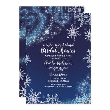 Winter Wonderland Blue & White Sparkle Snowflakes Invitations