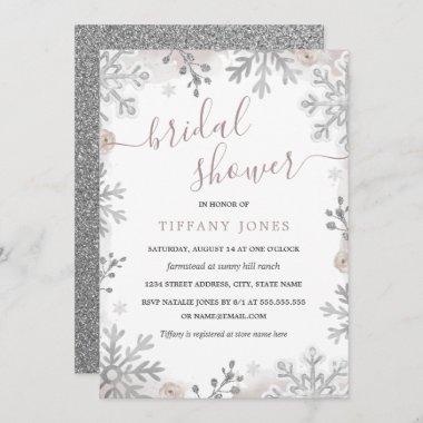 Winter Wonderland Blush Silver Bridal Shower Invitations