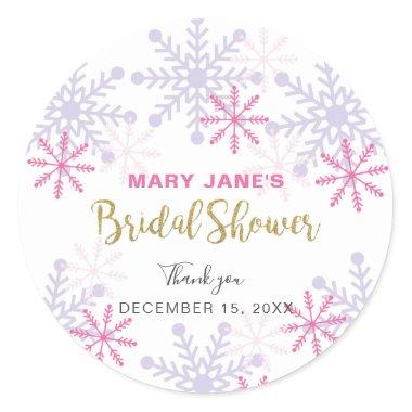 Winter Wonderland Bridal Shower Pink Snowflake Classic Round Sticker