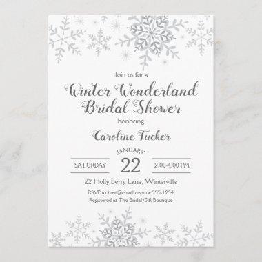 Winter Wonderland Bridal Shower Silver Snowflakes Invitations
