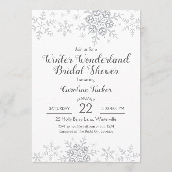 Winter Wonderland Bridal Shower Silver Snowflakes Invitations