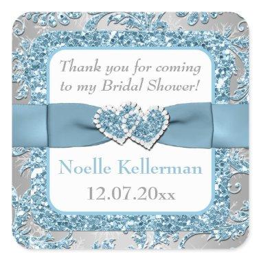 Winter Wonderland, Joined Hearts Bridal Shower Square Sticker