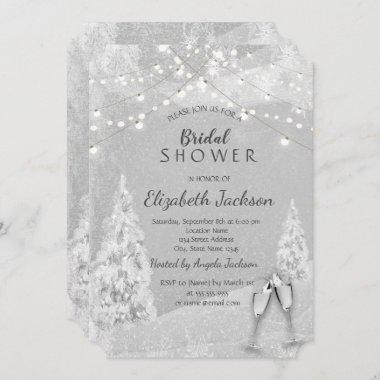 Winter Wonderland,Pine Tree Gray Bridal Shower Invitations
