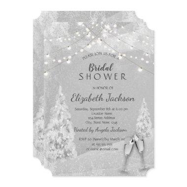 Winter Wonderland,Pine Tree Gray Bridal Shower Invitations