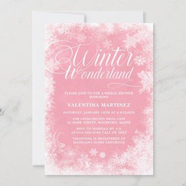 Winter Wonderland Pink Snowflakes Bridal Shower Invitations