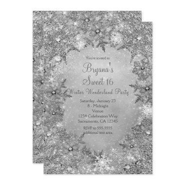 Winter Wonderland Pure Silver Elegant Snowflakes Invitations