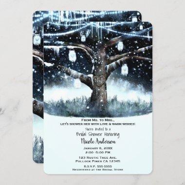 Winter Wonderland Rustic Tree Lights Bridal Shower Invitations