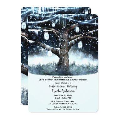 Winter Wonderland Rustic Tree Lights Bridal Shower Invitations