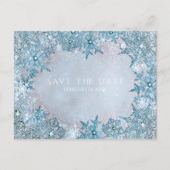 Winter Wonderland Snowflakes Blue Save the Date Announcement PostInvitations