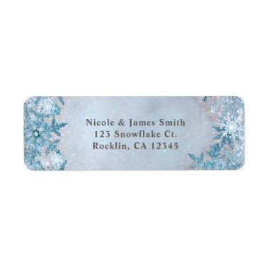 Winter Wonderland Snowflakes Blue Sparkle Elegant Label