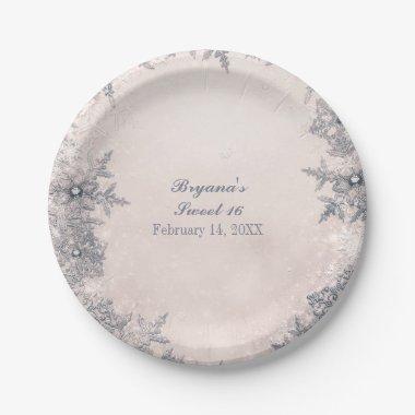 Winter Wonderland Snowflakes Cream Elegant Party Paper Plates