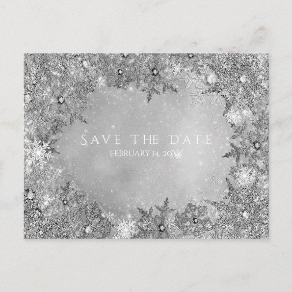 Winter Wonderland Snowflakes Silver Save the Date Announcement PostInvitations
