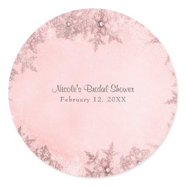 Winter Wonderland Snowflakes Soft Pink Elegant Classic Round Sticker