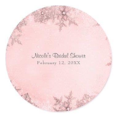 Winter Wonderland Snowflakes Soft Pink Elegant Classic Round Sticker