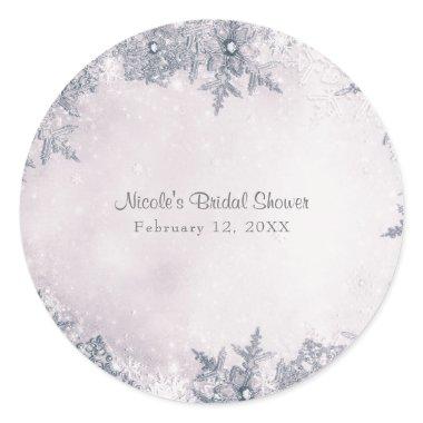 Winter Wonderland Snowflakes White Blue Elegant Classic Round Sticker