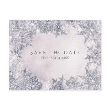 Winter Wonderland Snowflakes White Save the Date Announcement Post