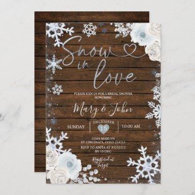 Winter Wood Snow in Love Snowflake Bridal Shower Invitations
