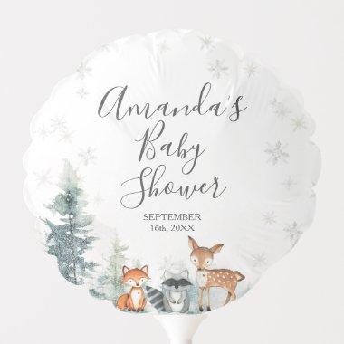 Winter Woodland animal Baby Shower Snowflakes Balloon