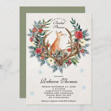 winter wreath and fox bridal shower Invitations