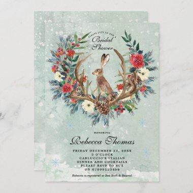 winter wreath and hare bridal shower Invitations