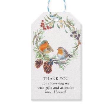 Winter Wreath Robin Mistletoe and Pine Thank You Gift Tags