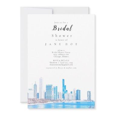 Wintery Chicago Skyline Bridal Shower Invitations