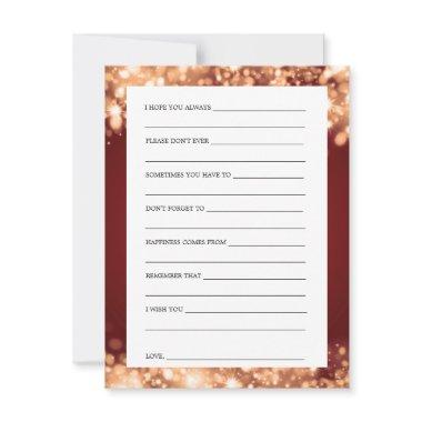 Wishes For Bride And Groom Gold Sparkling Lights Advice Card