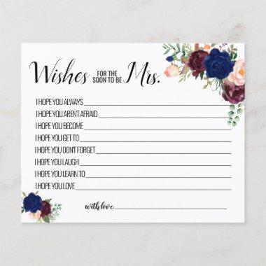 Wishes for the Soon to be Mrs navy floral Invitations
