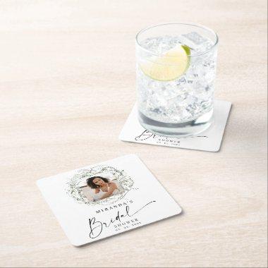Wisps of Eucalyptus Greenery Photo  Square Paper Coaster