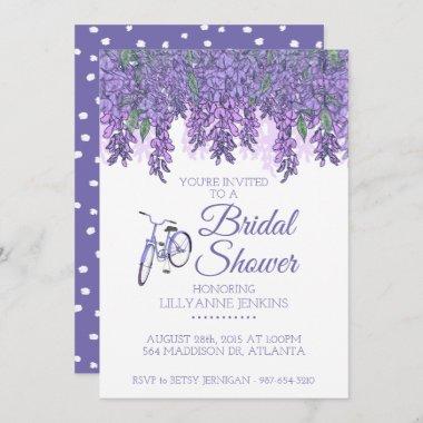 Wisteria And Bicycle Bridal Shower Invitations