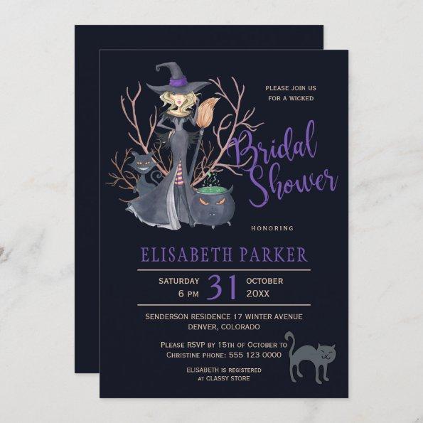 Witch black cats Halloween bridal shower party Invitations