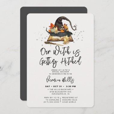 Witch Hitched Gray Halloween Bridal Shower Invitations