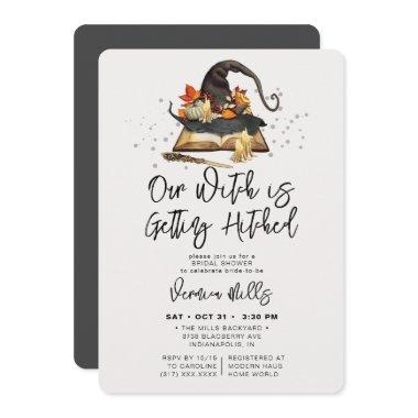 Witch Hitched Gray Halloween Bridal Shower Invitations