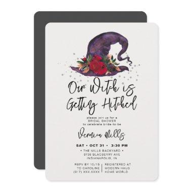 Witch Hitched Gray Halloween Bridal Shower Invitations