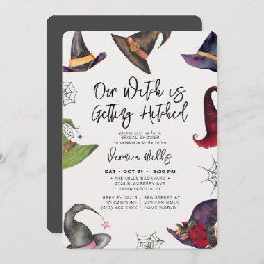 Witch Hitched Gray Halloween Bridal Shower Invitations