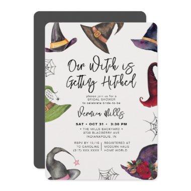 Witch Hitched Gray Halloween Bridal Shower Invitations