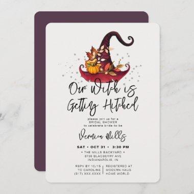 Witch Hitched Purple Halloween Bridal Shower Invitations