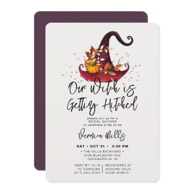 Witch Hitched Purple Halloween Bridal Shower Invitations